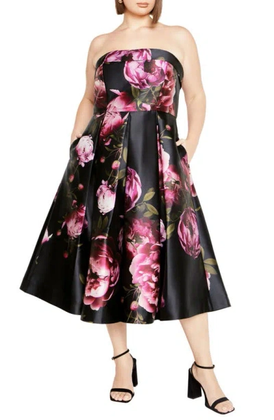 City Chic Tiffany Bloom Strapless Dress In Multi Bloom