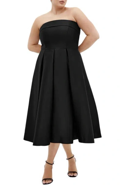 City Chic Tiffany Strapless Fit & Flare Dress In Black