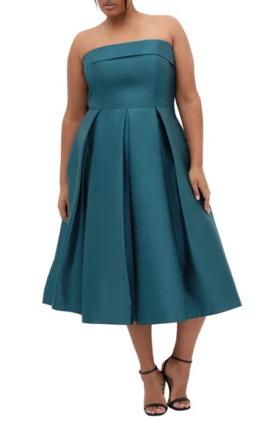 City Chic Tiffany Strapless Fit & Flare Dress In Blue