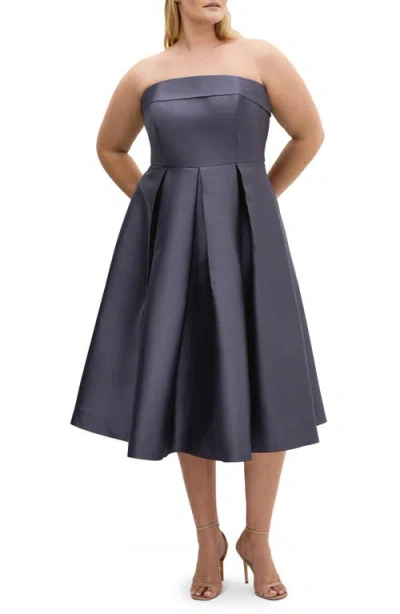City Chic Tiffany Strapless Fit & Flare Dress In Silver