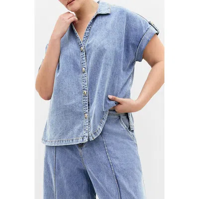 City Chic Tilly Cotton Denim Shirt In Blue