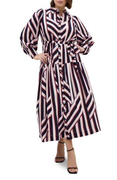 City Chic Timeless Stripe Long Sleeve Dress In Multi