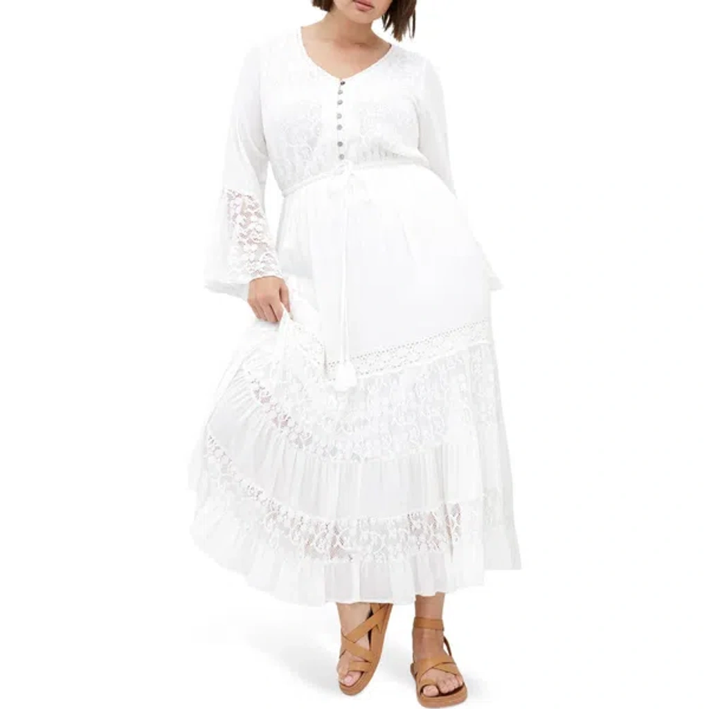 City Chic Tisha Lace Long Sleeve Maxi Dress In Ivory | ModeSens