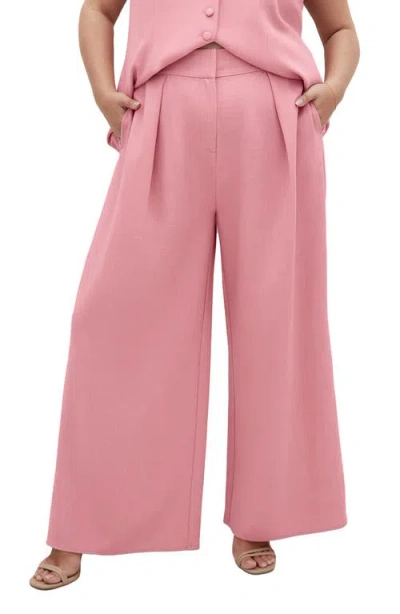 City Chic Tori Front Pleat Wide Leg Pants In Baby Pink