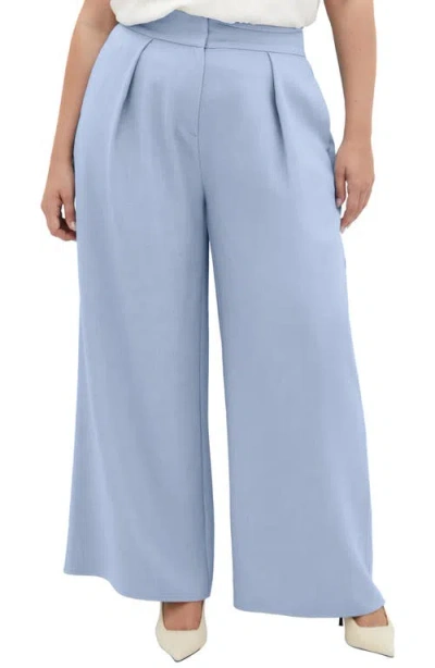 City Chic Tori Front Pleat Wide Leg Pants In Bluebell