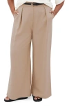 City Chic Tori Front Pleat Wide Leg Pants In Taupe