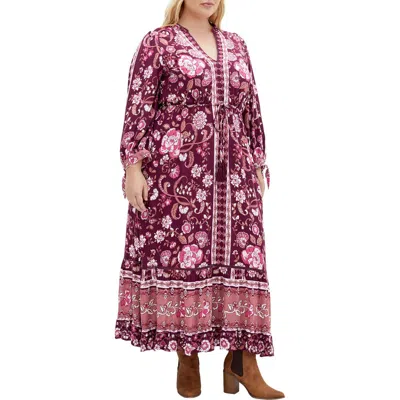 City Chic Trinity Print Long Sleeve Maxi Dress In Multi