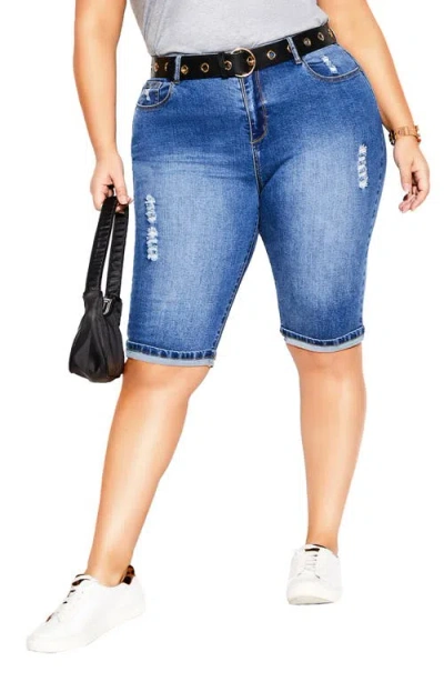 City Chic Turn Up Bermuda Shorts In Mid Denim