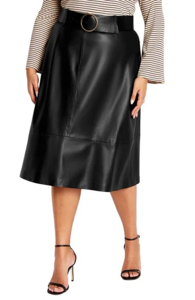 City Chic Untamed Belted Faux Leather Skirt In Black