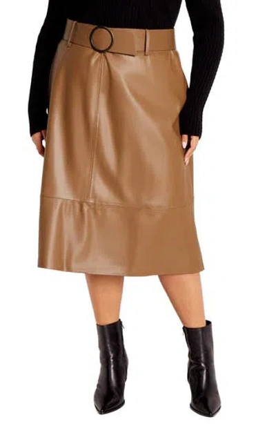 City Chic Untamed Belted Faux Leather Skirt In Brown