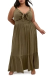 City Chic Vacay Fit & Flare Maxi Dress In Brown