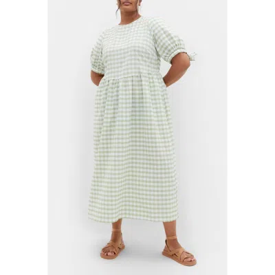 City Chic Valley Check Maxi Dress In Sage Gingham