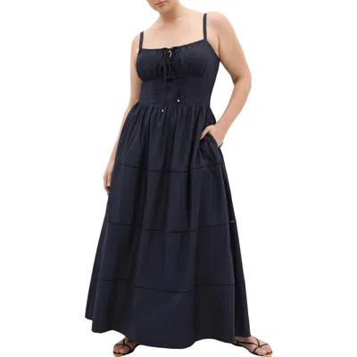 City Chic Vani Corset Bodice Cotton Maxi Dress In Blue