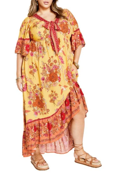 City Chic Venice Floral Print Maxi Dress In Sunflower