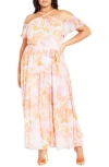 City Chic Vera Cold Shoulder Maxi Dress In Pink
