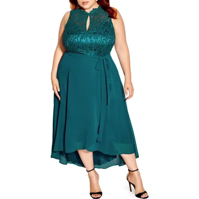 City Chic Vera Lace Sleeveless High-low Dress In Green