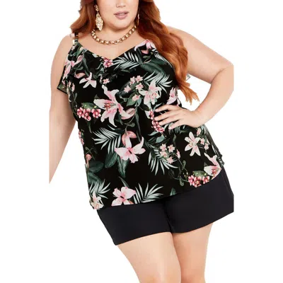 City Chic Violet Ophelia Floral Ruffle Camisole In Black