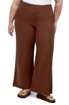 City Chic Viven Linen Blend Wide Leg Pants In Chocolate