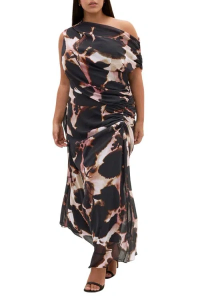 City Chic Vivid Floral One-shoulder Maxi Dress In Multi