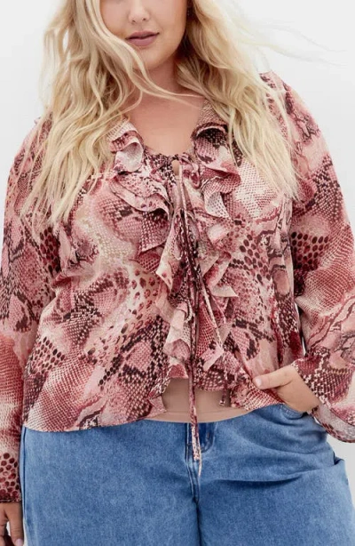 City Chic Vivid Mesh Ruffle Top In Green