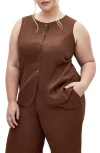 City Chic Vivien Linen Blend Vest In Chocolate