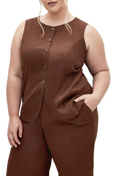 City Chic Vivien Linen Blend Vest In Chocolate