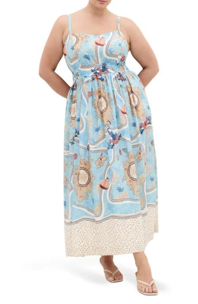 City Chic Voyage Print Maxi Dress In Blue