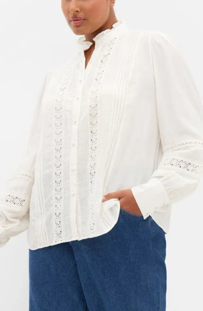 City Chic Whimsical Pintuck Lace Shirt In Neutral