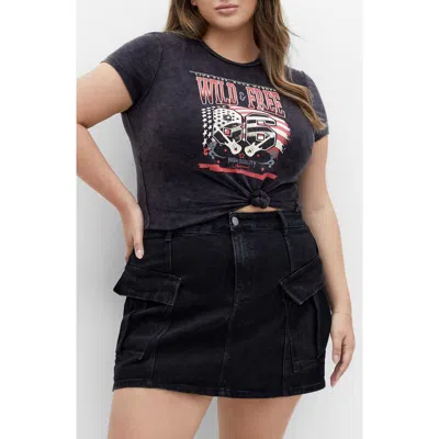 City Chic Wild & Free Crop Graphic Baby Tee In Black