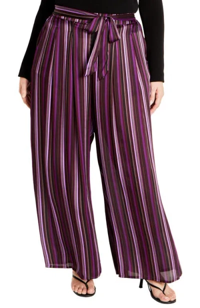 City Chic Willow Stripe Wide Leg Pants In Lily Stripe