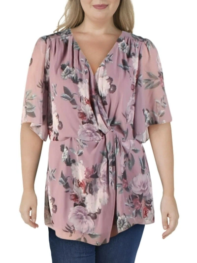 Pre-owned City Chic Women's Plus Size Floral-print Butterfly-sleeve Top Size 22 In Multicolor
