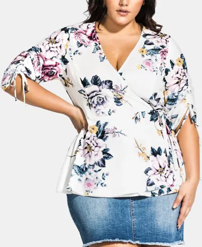 City Chic Women's Summer Flirt Wrap Style Blouse White Size 20w