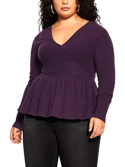 City Chic Womens Cropped Shirt Wrap Sweater In Purple
