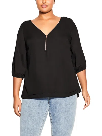 City Chic Womens Elbow Sleeves Business Blouse In Black