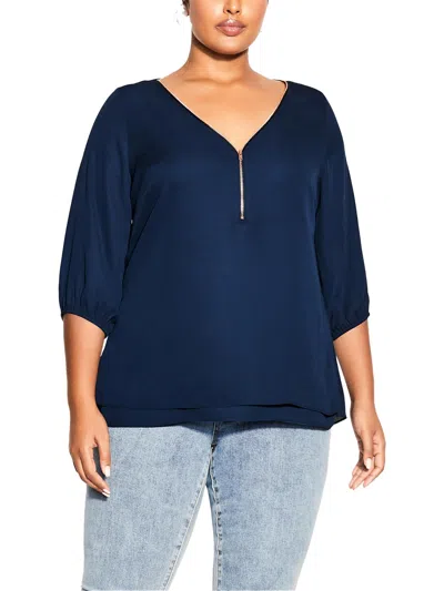 City Chic Womens Elbow Sleeves Business Blouse In Blue