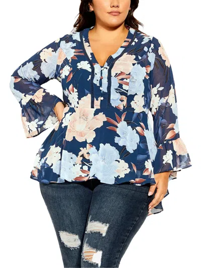 City Chic Womens Floral Print Blouse In Multi