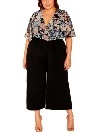 City Chic Womens High Rise Cropped Wide Leg Pants In Black