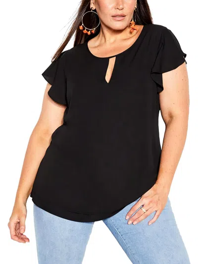 City Chic Womens Keyhole Flutter Sleeve Blouse In Black