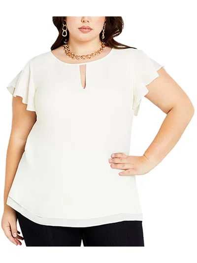 City Chic Womens Keyhole Flutter Sleeve Blouse In White