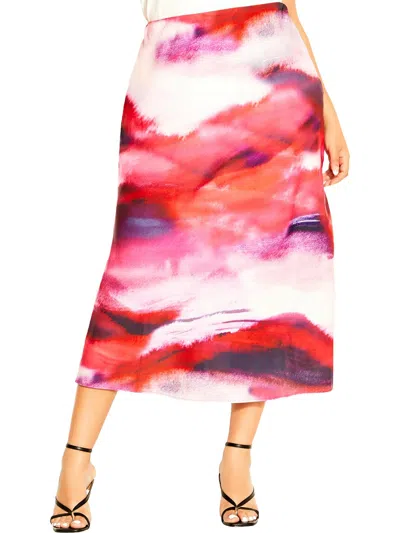 City Chic Womens Midi Printed A-line Skirt In Multi