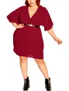 City Chic Belted Faux Wrap Dress In Red