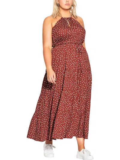 City Chic Womens Polka Dot Crinkled Maxi Dress In Brown