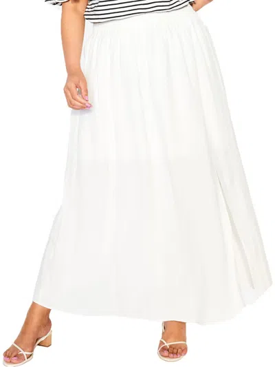 City Chic Womens Smocked Linen Maxi Skirt In White