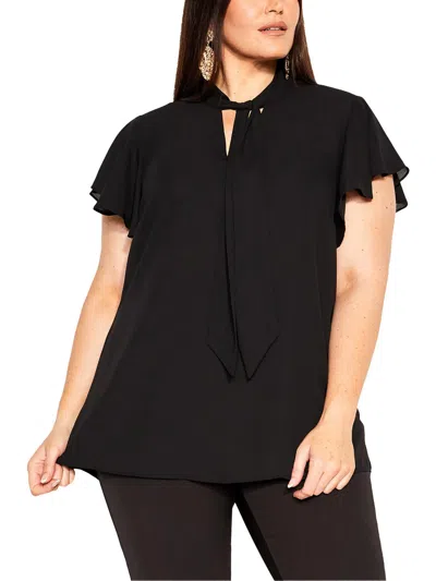 City Chic Womens Solid Blouse In Black