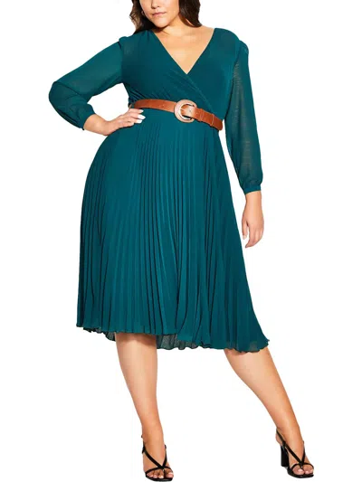 City Chic Womens Surplice Long Fit & Flare Dress In Green