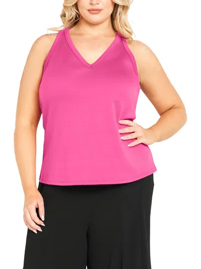 City Chic Womens Tank V Neck Pullover Top In Pink