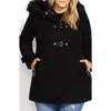 City Chic Wonderwall Coat With Faux Fur Collar In Black