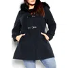 City Chic Wonderwall Coat With Faux Fur Collar In Black