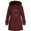 City Chic Wonderwall Coat With Faux Fur Collar In Brown