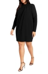 Shop City Chic Wrap Neck Long Sleeve Minidress In Black